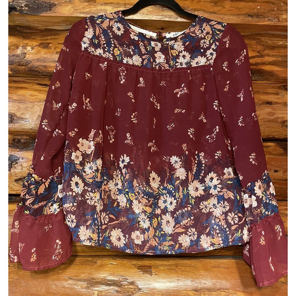 Jolt Floral‎ Print Sheer Blouse Ruffled Sleeves Size XS